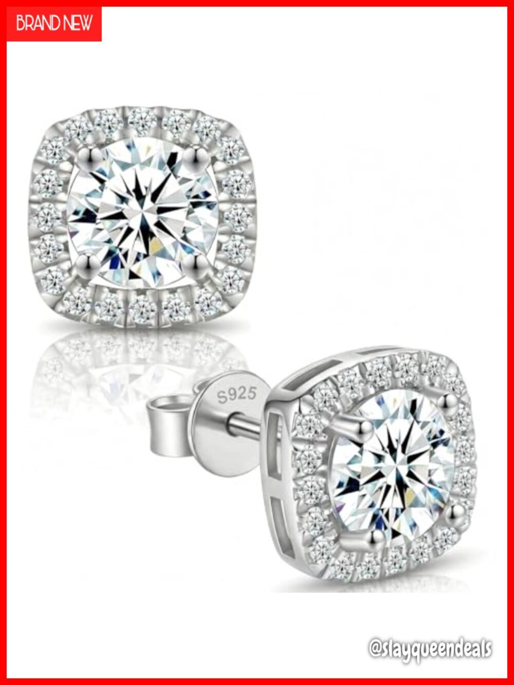 Moissanite Stud Earrings 925 Sterling Silver 18K White Gold Plated Halo